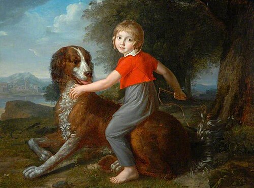 Un Portrait d’enfant jouant avec un chien, 1802, Antoine-Claude Fleury