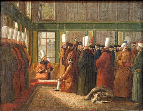Réception par le Grand Vizir d'un ambassadeur de France à Constantinople., 1750, Antoine Favray