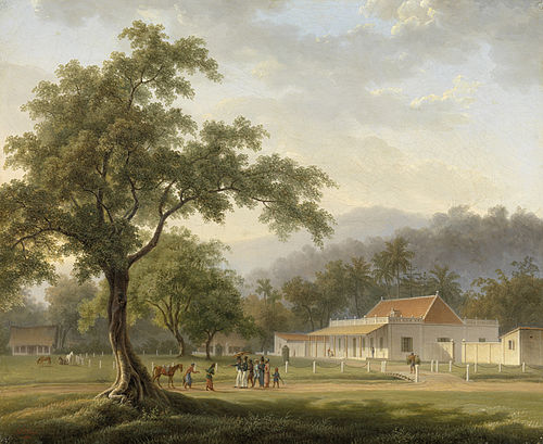 Gezicht op het huis van de assistent-resident te Banjoewangi (Oost-Java), 1828, Antoine Payen
