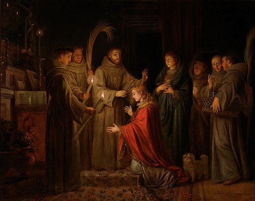 San Francisco cortándole el cabello a Clara de Asís, 1787, Antonio Carnicero