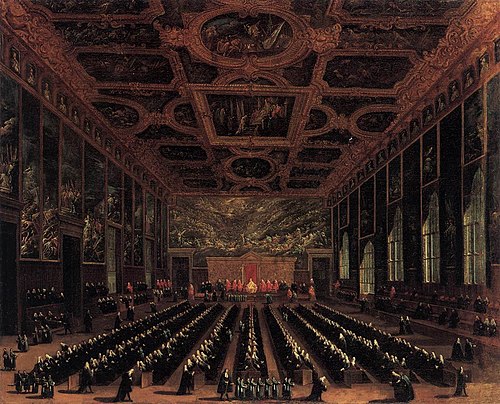 Die Sala del Maggior Consiglio im Dogenpalast, 1760, Antonio Diziani