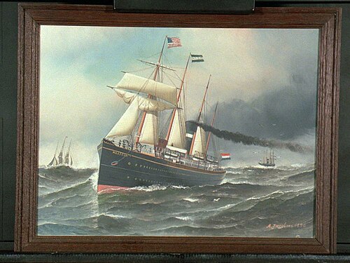 Het s.s. 'Maasdam' (II) van de Nederlandsch Amerikaansche Stoomvaart Maatschappij (NASM), 1890, Antonio Jacobsen
