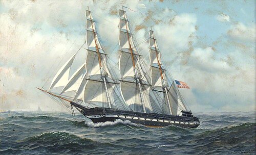 American Warship under Sail, 1908, Antonio Jacobsen