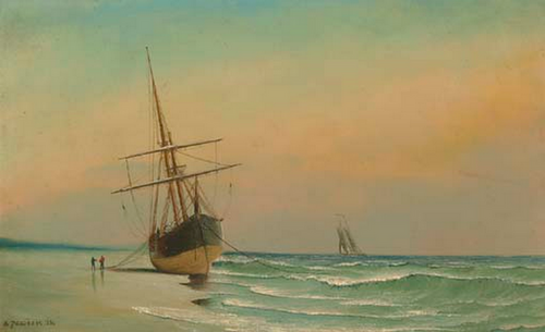 The ship ashore for breening., 1886, Antonio Jacobsen