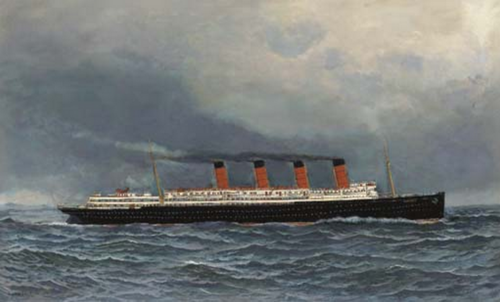 The R.M.S. Lusitania under full steam, 1908, Antonio Jacobsen