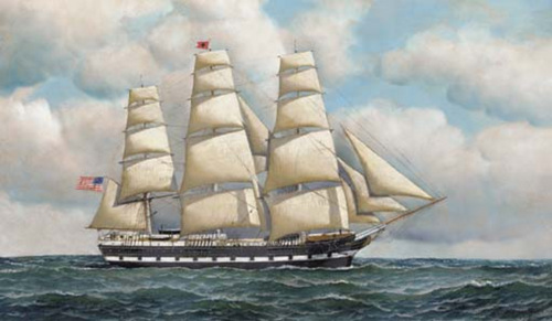 The Fidelia under full sail., 1916, Antonio Jacobsen