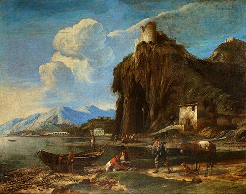 Coastal landscape with figures, 1650, Antonio Travi