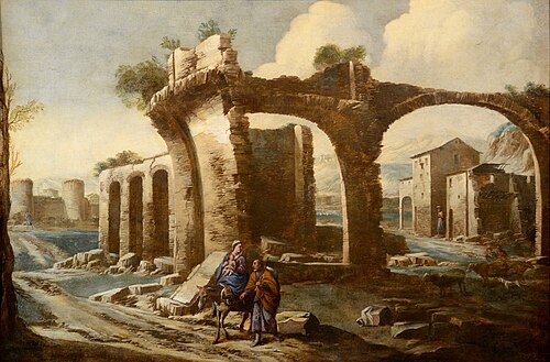 Landscape with ruins and a biblical scene, 1650, Antonio Travi