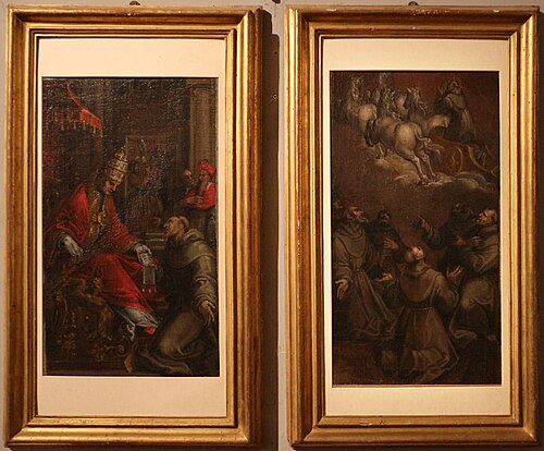 Papa Onorio approva la regola francescana; Apoteosi di San Francesco, bozzetti, 1607, Antonio Viviani