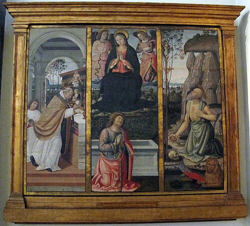 assunta, messa di s. gregorio e s. girolamo, 1497, Antonio del Massaro