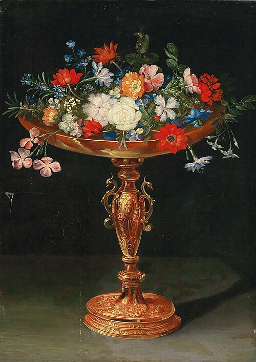 Flowers in a gilded tazza, 1670, Jan Brueghel le Jeune
