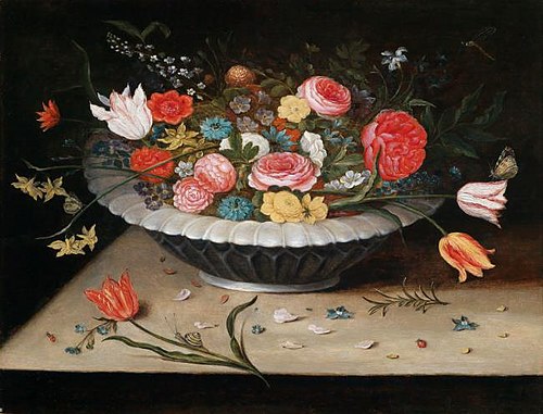 Bowl with tulips, roses and narcissi, 1620, Jan Brueghel le Jeune