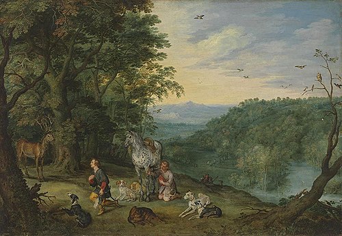 Waldlandschaft mit hl. Hubertus, 1621, Jan Brueghel le Jeune