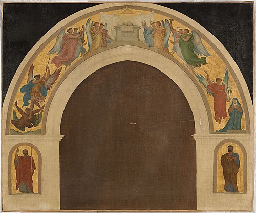 Esquisse pour l'église de la Trinité : L'Agneau pascal. Groupe d'anges adorateurs. L'archange saint , 1864, Amand Félix Marie Jobbé-Duval