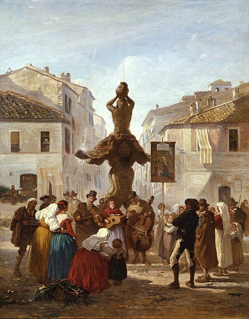 Musicians in Piazza Barberini, Rome, 1862, Armand Leleux