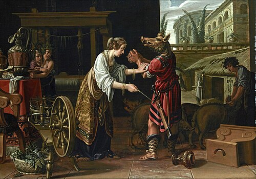 Ulysses' companions changed into swine by Circe, the enchantress, 1612, Jan Tengnagel