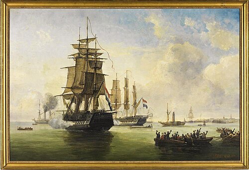 Vertrek van Prins Hendrik op het fregat 'Rhijn', en van gouverneur-generaal van Nederlandsch-Indië R, 1845, Ary Pleysier