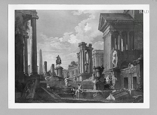 Ruines d'un temple (avec statue de Marc-Aurèle), 1717, Giovanni Paolo Panini