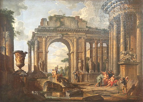 L'Aumône à Bélisaire dans des ruines, 1717, Giovanni Paolo Panini