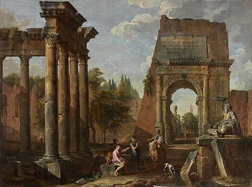 Architectural Capriccio, Arch of Titus with Figures, 1727, Giovanni Paolo Panini