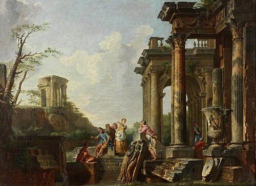 Architectural Capriccio, Roman Ruins with Figures, 1727, Giovanni Paolo Panini