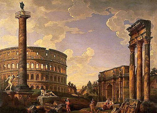 Roman Capriccio, Ruins with the Colosseum, 1734, Giovanni Paolo Panini