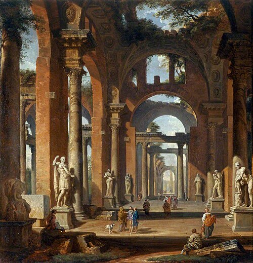 Statues in a Ruined Arcade, 1738, Giovanni Paolo Panini