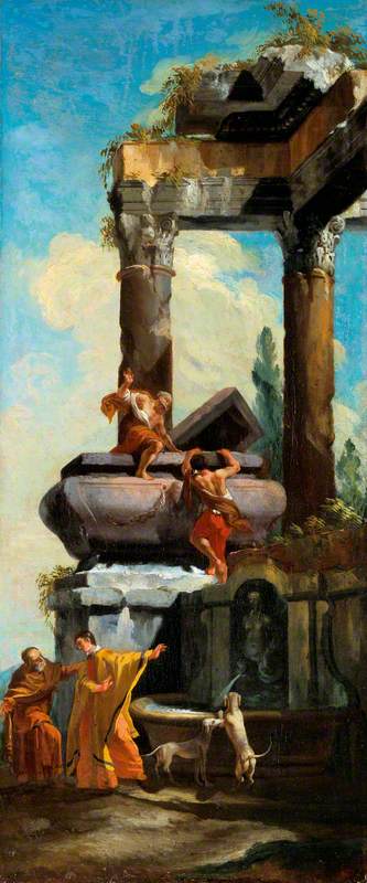 A Fountain with Classical Ruins, , Giovanni Paolo Panini