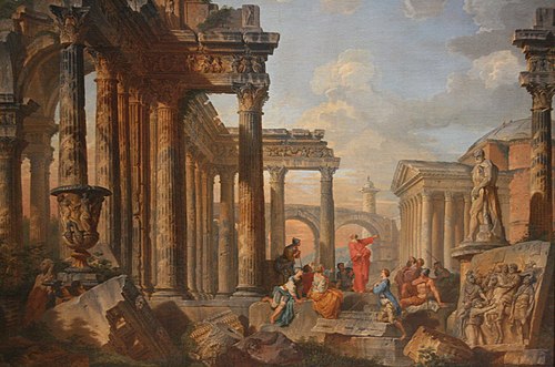 Roman Ruins with a Preacher, , Giovanni Paolo Panini