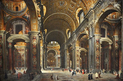 Le cardinal Melchior de Polignac visitant Saint-Pierre de Rome, 1730, Giovanni Paolo Panini