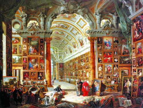Intérieur d'une galerie de peintures avec la collection du cardinal Silvio Valenti Gonzaga, 1740, Giovanni Paolo Panini