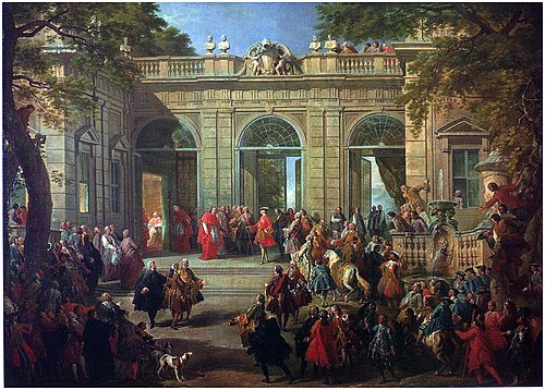 Charles de Bourbon visitant le Pape Benoît XIV au Coffee House du Quirinal, 1746, Giovanni Paolo Panini