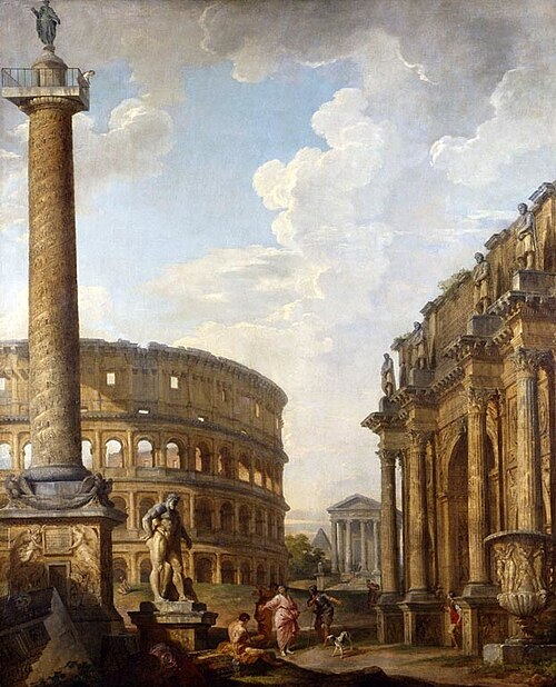 Caprice View with Trajan's Column and Roman Ruins, , Giovanni Paolo Panini