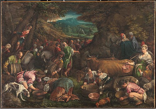 Moses schlägt Wasser aus dem Felsen, 1584, Girolamo da Ponte