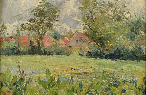 View of a sunny village, 1900, Guillaume Van Strydonck