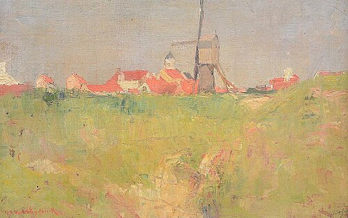 View of a village with windmills, 1909, Guillaume Van Strydonck