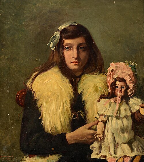 Portrait of a girl holding a puppet, , Guillaume Van Strydonck
