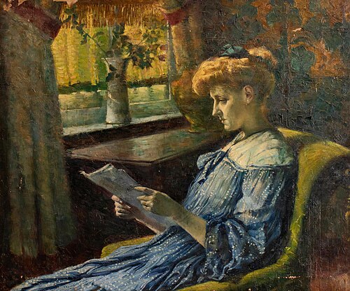 Woman reading, likely the wife of the sculptor Charles Van der Stappen, 1910, Guillaume Van Strydonck