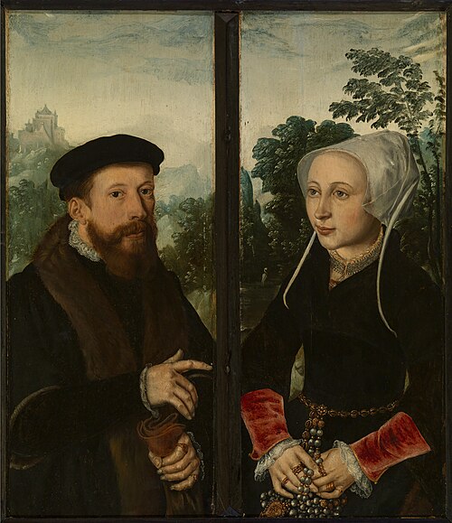 Portret van Jan Jacobsz. van Rosendael en zijn echtgenote Lydia Amelisdr. van Rijswijk., 1552, Cornelis van der Goude