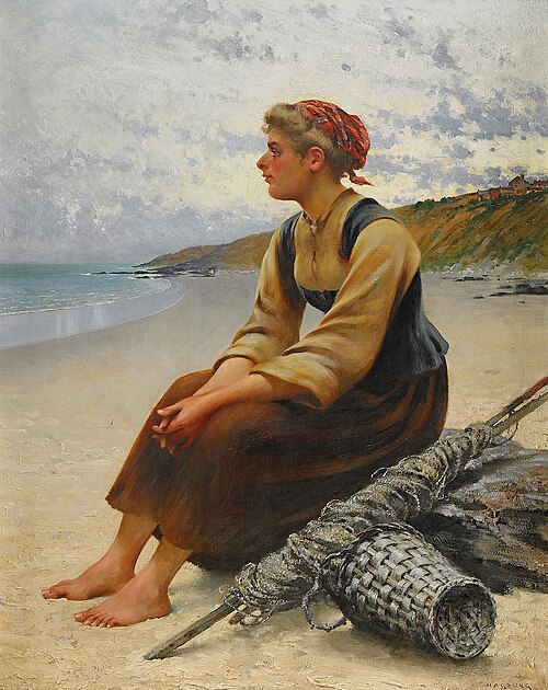 Ostronplockerska på stranden, , August Hagborg
