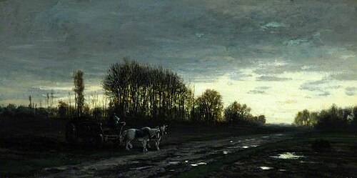 Landscape with a Farm Waggon, Sunset, 1857, Auguste Anastasi