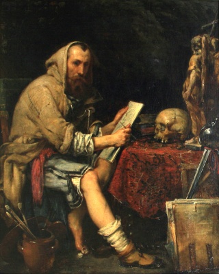 Caravage dans son atelier., 1835, Auguste Bigand