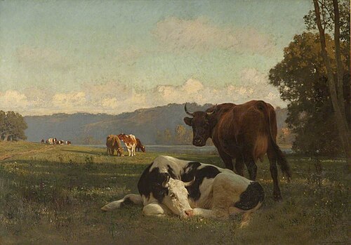 Cattle on Riverbank in Auvergne, , Auguste Bonheur