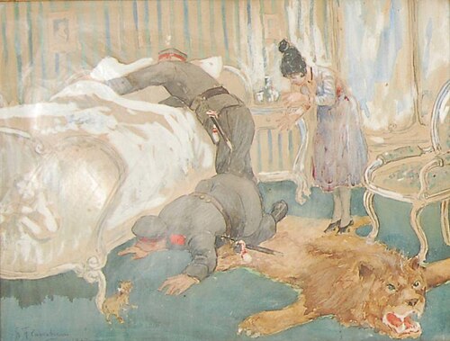 Policemen searching a room, 1917, Auguste Levêque