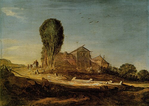 Dünenlandschaft mit Bauerngehöft / Der Abend, 1627, Pieter de Molyn
