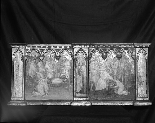 Funeral of Saint Benedict; Saint Augustine; Beheading of Saint Lucilla, 1385, Spinello Aretino