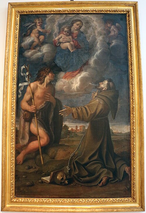 madonna col bambino tra i ss. francesco e g. battista, 1602, Baldassare Aloisi