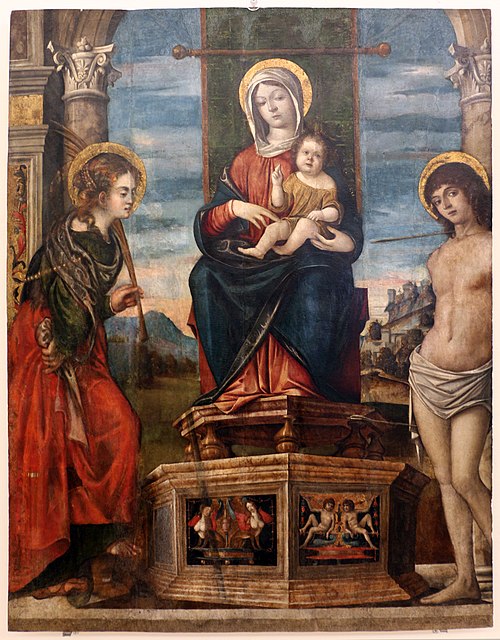 madonna col bambino in trono tra una santa martire e s. sebastiano, , Baldassarre Carrari le Jeune
