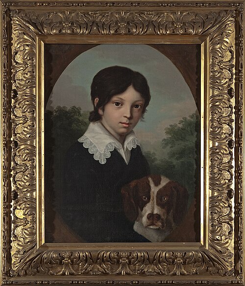 Childhood portrait of Oleś Walicki (1805–1831) with a dog, 1812, Josef Sonntag