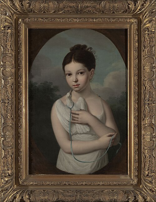 Portrait of Józia Walicka (1808–1880) with a dove, 1812, Josef Sonntag